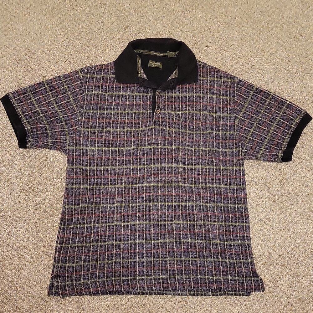 Dockers Golf Plaid Polo Shirt Multicolor Short Sleeve 100% Cotton M